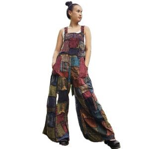 Kathmandu Imports 100% Cotton Bib Pocket Patchwork Overalls Jumpsuit OSFM